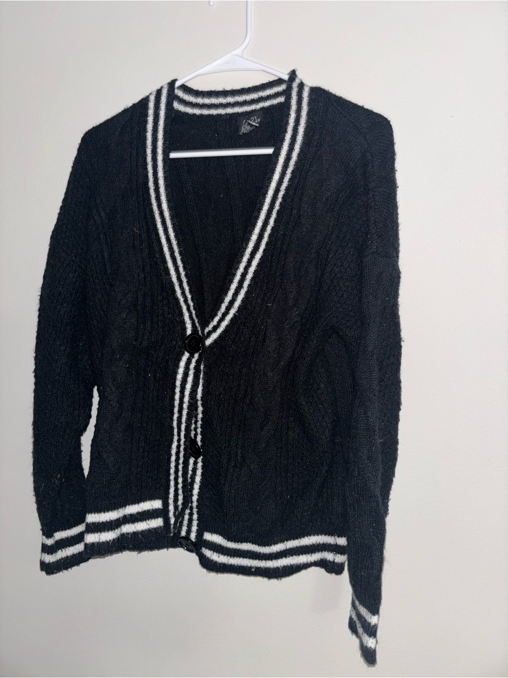 Black V-Neck Striped Trim Cardigan Sweater